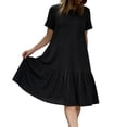thumbnail image 2 of Women's 2026 Fit And Flare Dress Women's Summer Solid Color Round Neck Short Sleeve Ruffle Midi Dress Black L, 2 of 6