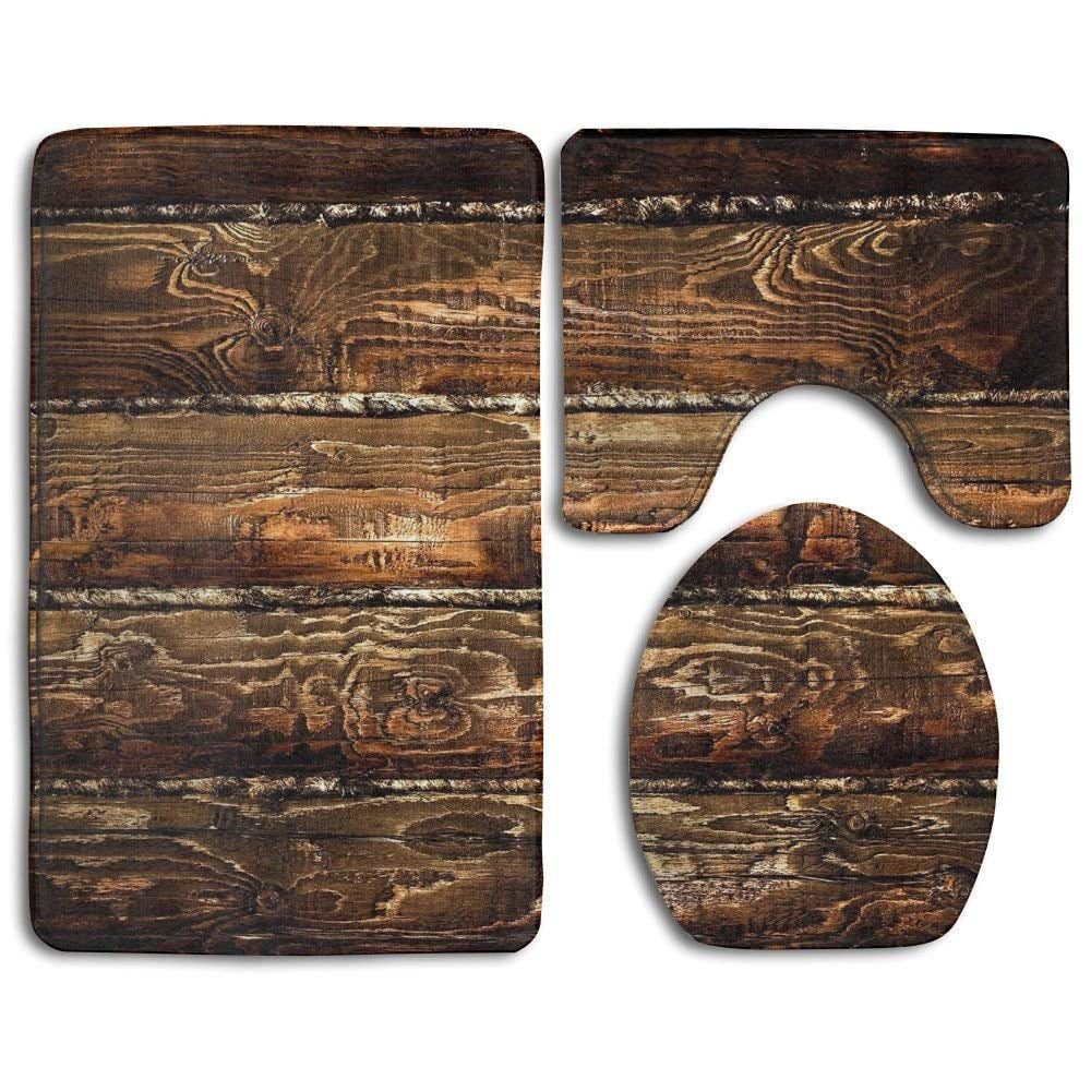 PUDMAD Lmunxuy Rustic Old Barn Wood 3 Piece Bathroom Rugs Set Bath Rug