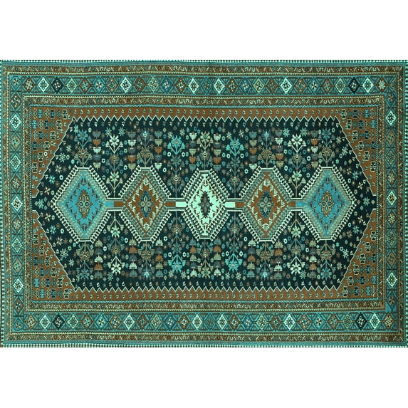 Ahgly Company Machine Washable Indoor Rectangle Persian Turquoise Blue Traditional Area Rugs, 6' x 9'