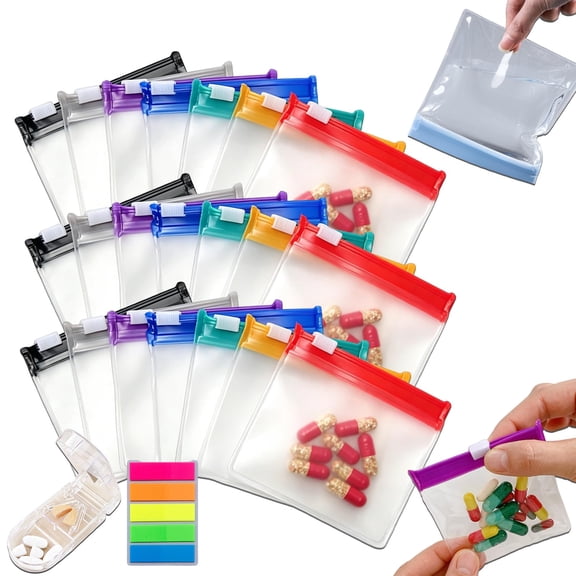 Self Sealing Medicine Bag, Pill Pouches for Travel, Clear Zipper Pill Organizer Bags, Water Resistant Storage Pouches, Vitamins Daily Essentials