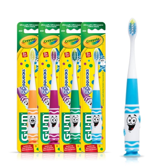 GUM Crayola Pip-Squeaks Kids' Toothbrush, Ultra-Soft, Ages 3 , 1 Count (Pack of 4)