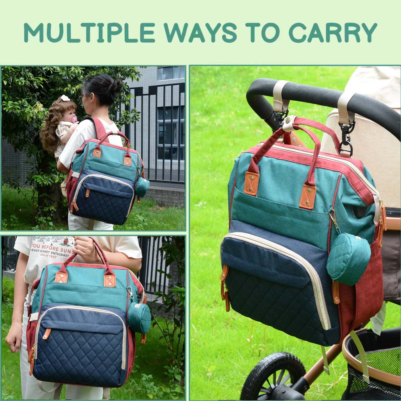 DERSTUEWE Baby Diaper Bag Backpack, Diaper Bag for Dad Mom , Insulated Milk Bottle Pockets, Pacifier Case, Large Diaper Bag for Travel (Colorful)
