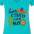 thumbnail image 4 of Inktastic Happy Cinco De Mayo Sombrero, Cactus, Flowers Women's V-Neck T-Shirt, 4 of 5
