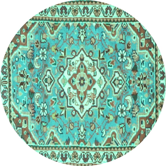 Ahgly Company Machine Washable Indoor Round Medallion Turquoise Blue Traditional Area Rugs, 7' Round