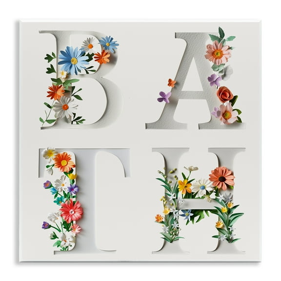 Stupell Industries Floral Bath Typography Floral Painting Unframed Art Print Wall Art, 12 x 12