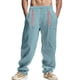 thumbnail image 1 of Pantalones largos para hombre, informales, holgados, de pierna ancha, con bolsillos con cordón, para playa, para hacer ejercicio, rectos, de poliéster., 1 of 9