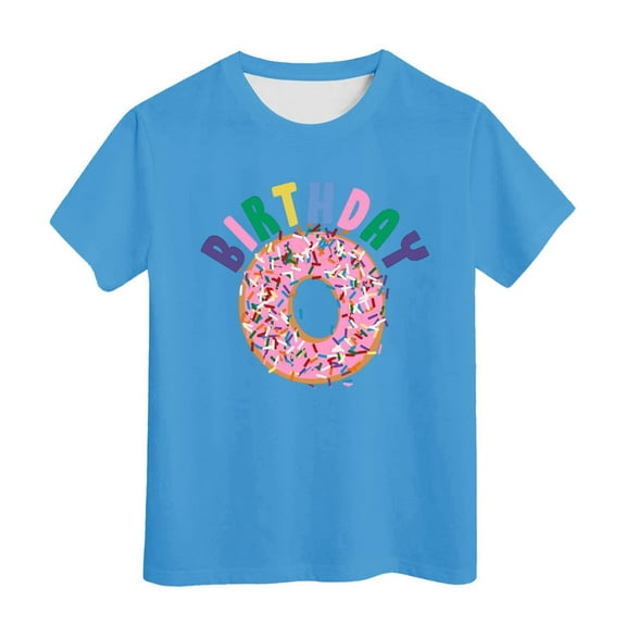 WOYY Little Girls Birthday Tshirt Doughnut Letter Print Short Sleeve T Shirt, Sizes 3-13