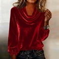 thumbnail image 2 of Women's Sparkly Velvet Tops 2026 Elegant Cowl Neck Long Sleeve Shirts Dressy Business Casual Blouse Spring Outfits, 2 of 7