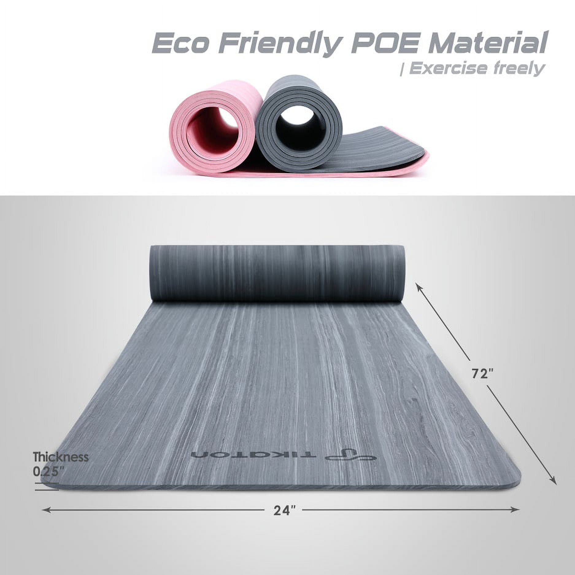 Tikaton Yoga Mat, Eco Friendly POE Yoga Mat Non-Slip Exercise & Fitness Mat with Carrying Strap, Workout Mat 1/4 inch 72" L x 24" W(Gray)