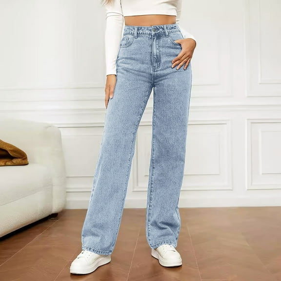 BILIKEYU Women's High Waist Baggy Wide Leg Jeans, Straight Leg Pants Women, High Waisted Jeans for Women, Cargo Pants Women