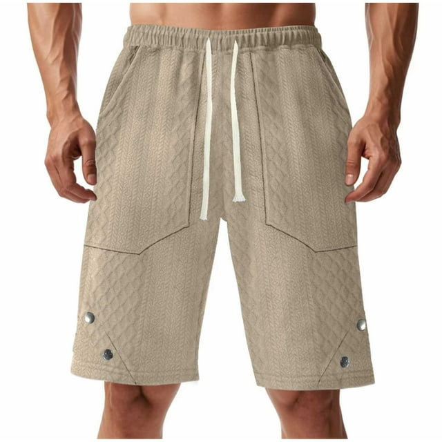 hotojiny Men's Lounge Shorts with Pockets Fashion Textured Summer Short Pants Casual Drawstring Running Workout Shorts