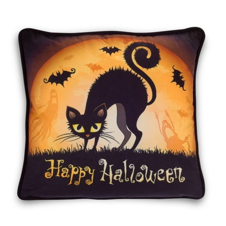 Happy Halloween Black Cat And Bats Pillow Couch Cushion Accent