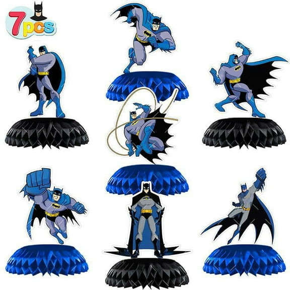 Birthday Party Table Decorations - 7 Pcs Batman Birthday Centerpieces for Tables Rainbow Honeycomb Centerpieces Table Toppers for Girls Boys Batman Theme Party Supplies, Photo Booth Props