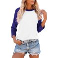 thumbnail image 2 of Plebaso Chemises à Manches 3/4 pour Femmes, Blouses Décontractées à Col Rond, T-Shirts Amples à Blocs de Couleur et Patchwork, 2 of 7