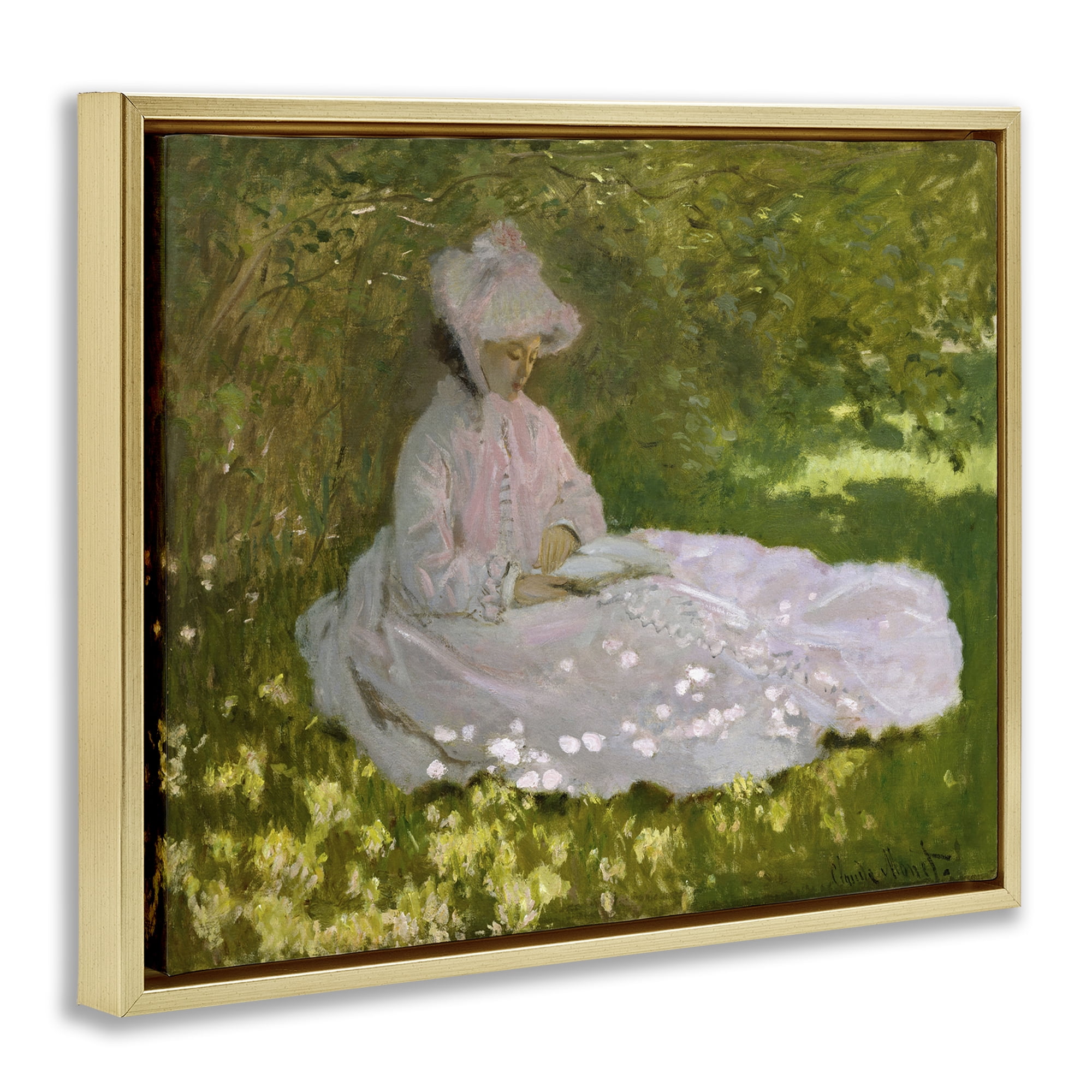 Stupell Industries Classical Monet Springtime Portrait People Painting Gold Floater Framed Canvas Art Print Wall Art, 21 x 17