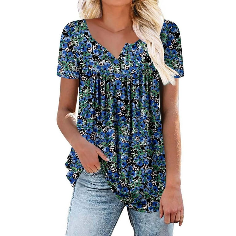 White Juniors Tops Polyester Lightweight Button Down Shirt Women Short Sleeve Athletic Tops Women Blouses Dressy Casual Floral Weekend Flower Office Blouses for Women for Work Walmart