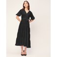 thumbnail image 2 of Moomaya Short Sleeve V Neck Solid Rayon Dress - Women's Casual Tiered Dress, 2 of 9