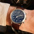 thumbnail image 2 of Timex Mens Waterbury Chronograph 42mm Watch - Brown Strap Blue Dial Stainless Steel Case, 2 of 9