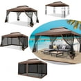 thumbnail image 3 of HOTEEL 10x13ft Metal Patio Gazebo, Outdoor Gazebo Canopy Tent for Backyard with Mosquito Netting, Gazebos Shelter with Steel Frame, Patio Covers for Shade and Rain, Brown, 3 of 8