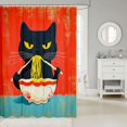 thumbnail image 2 of Manfei Retro Cat Shower Curtain 72Wx72L, Japanese Ramen Kitten Bathroom Curtain, Red Teal, 2 of 5
