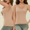 thumbnail image 4 of Sillenn Built In Bra Tank Tops V Neck Vest Casual Basic Tanks U Neck Built In Bra Top Wide Strap Camisole Double Layered Tank Tops Knitted Tank Tops Summer Sleeveless Shirts Beige L, 4 of 9