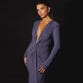 thumbnail image 4 of Vestido largo UEHCNFU para mujer, cuello en V profundo, ajustado fruncido, azul, 4 of 6