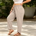 thumbnail image 4 of Vynhevius Womens High Rise Pants Plus Size Wide Leg Smocked Elastic Waistband Casual Relaxed Trousers Solid Color Vacation Bottoms, 4 of 7