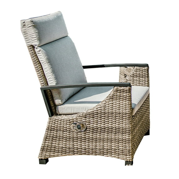 Benjara Foca 26 Inch Outdoor Dining Armchair, Faux Wicker, Gray, Tufted Backrest