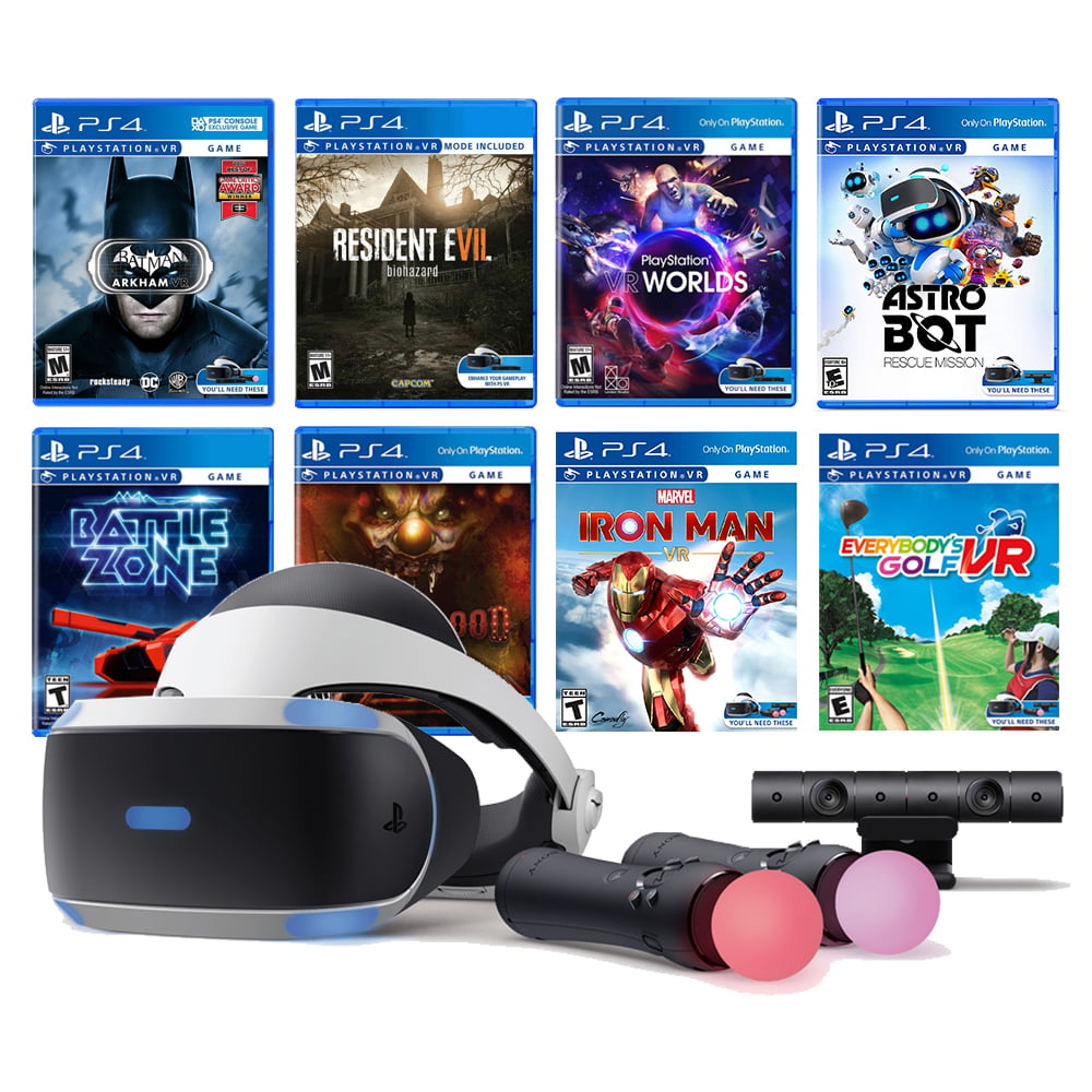 Immersive VR Gaming Bundle for PS4 & PS5: PlayStation VR Headset, Camera,  Move Motion Controllers, 8 Games Including Resident Evil 7, Batman, Astro