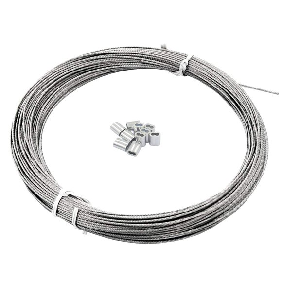 DGOL 100 pies 5/128 pulgadas (1 mm) Alambre para colgar cuadros Cable de acero inoxidable 304 Cuerda 7x7 Núcleo estándar 100 pies con 10 topes de mangas