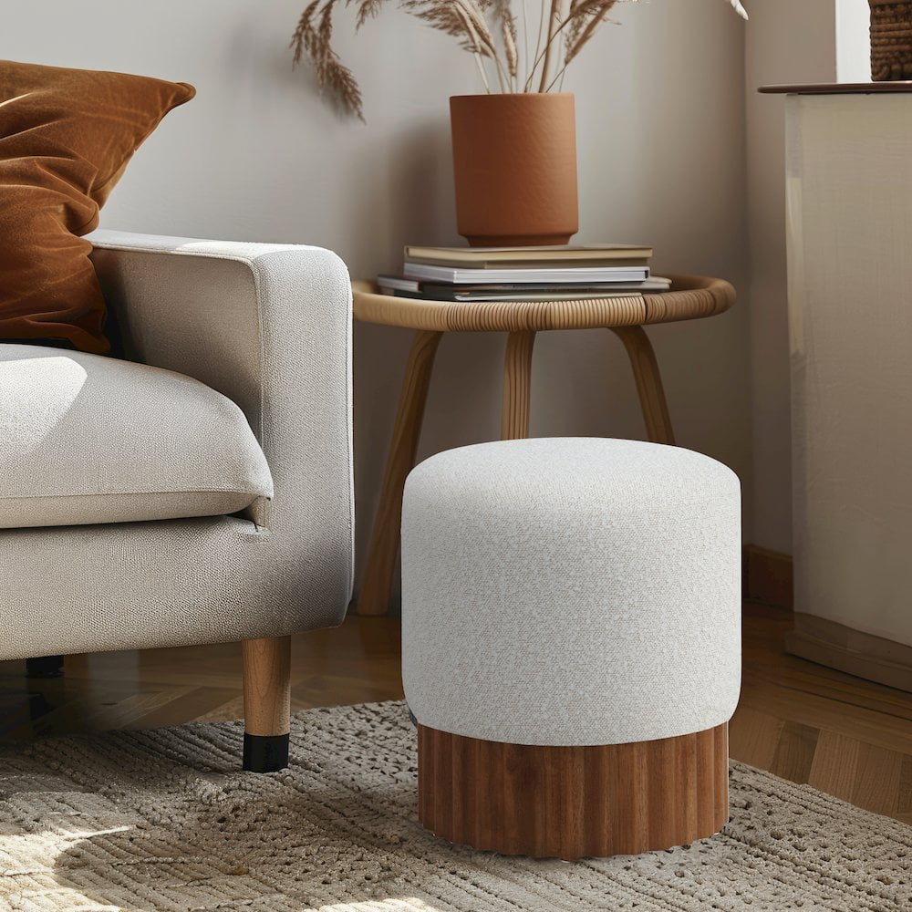 Meridian Furniture Veranda Boucle Fabric Ottoman/Stool in Cream/Brown