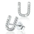 thumbnail image 1 of Silvora Pendientes pequeños de plata esterlina con inicial de circonita cúbica Pendientes con letra U Regalo de cumpleaños de Navidad para su mamá, novia e hija, 1 of 8