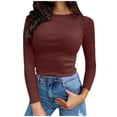 thumbnail image 1 of Qertyioot T-Shirt Blouse Côtelé Ajusté Extensible à Manches Longues pour Femme, Mode d'Automne, Haut Basique Uni, 1 of 5