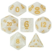 Wiz Dice 7 Die Polyhedral Dice Set - Forbidden Treasure (White Pearl) with Velvet Pouch