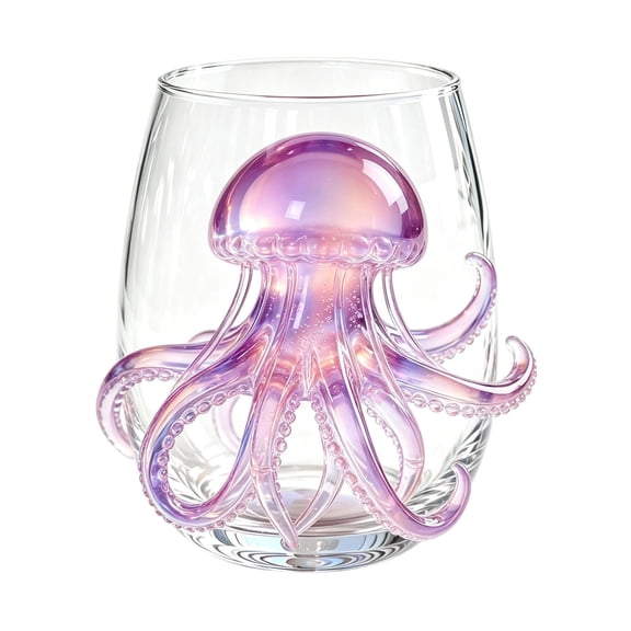 3D Marine Animal Glass Cup 12 oz Ocean Theme Glassware Octopus Jellyfish Seahorse Fish Juice Beverage Drinkware Mug,Clear