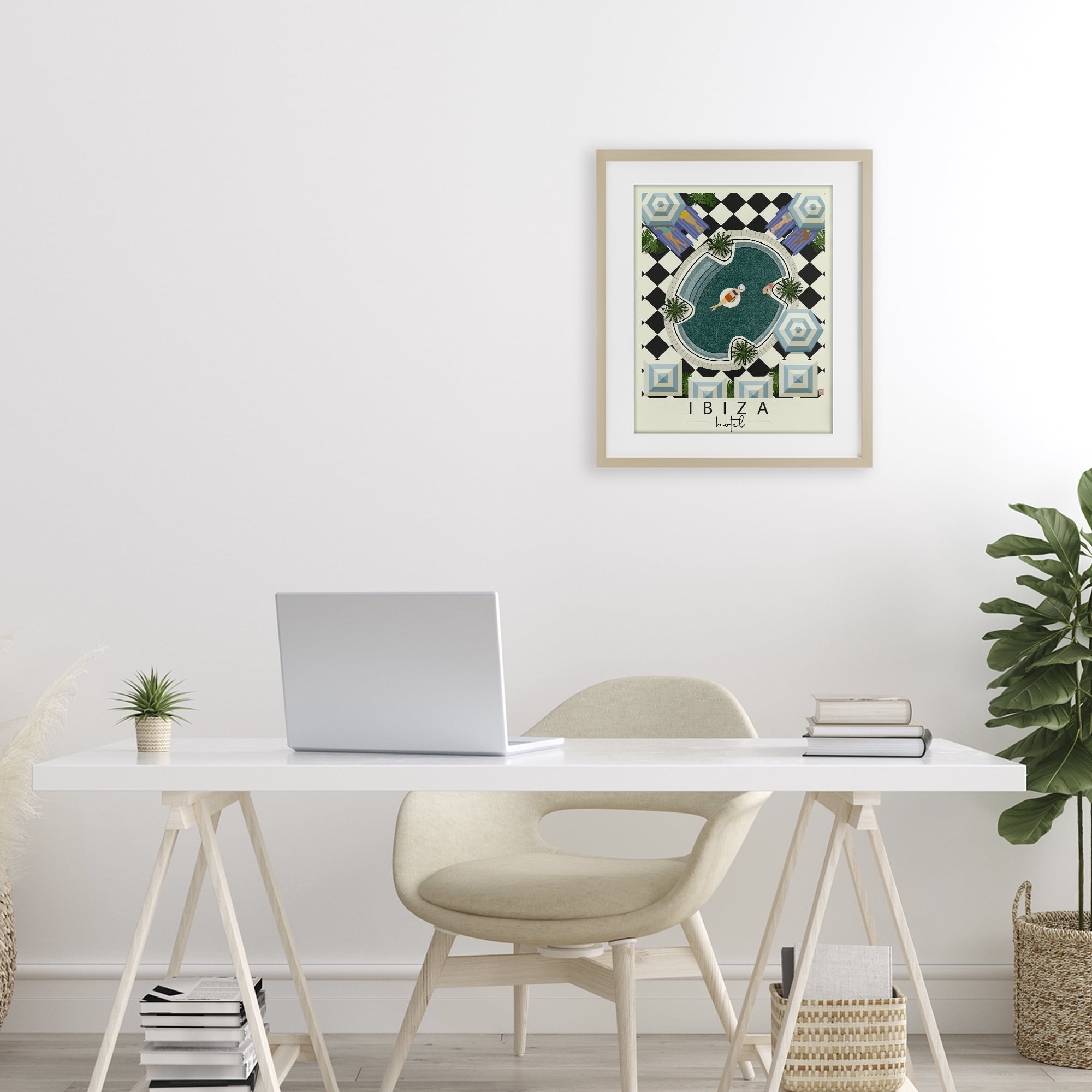 Stupell Industries Ibiza Hotel Aerial Pool Birch Framed Print Under Glass, design by Jen Bucheli