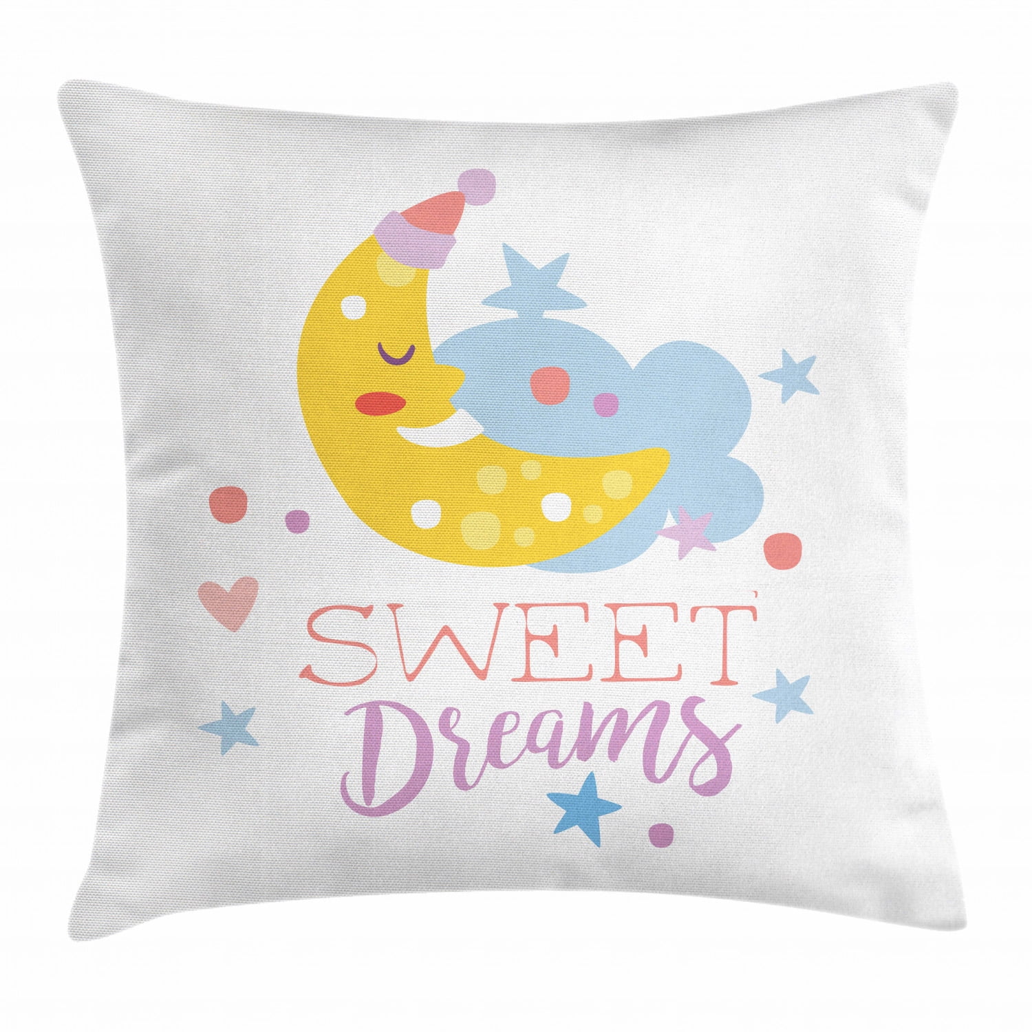 Sweet Dreams Throw Pillow Cushion Cover, Colorful Illustration with
