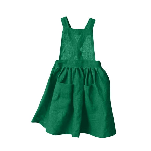 ZACPNCV Girls Dress Short Sleeve Solid Color Tunic A-Line Tiered Swing Dress Pleated Summer Dresses Vacation Green 5-6 Years