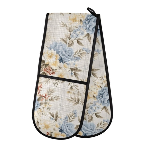 Dailycode Double Sided Oven Mitt with Loop Heat Resistant Kitchen Long Potholders 7" x 35" Beautiful Vintage Floral Flower