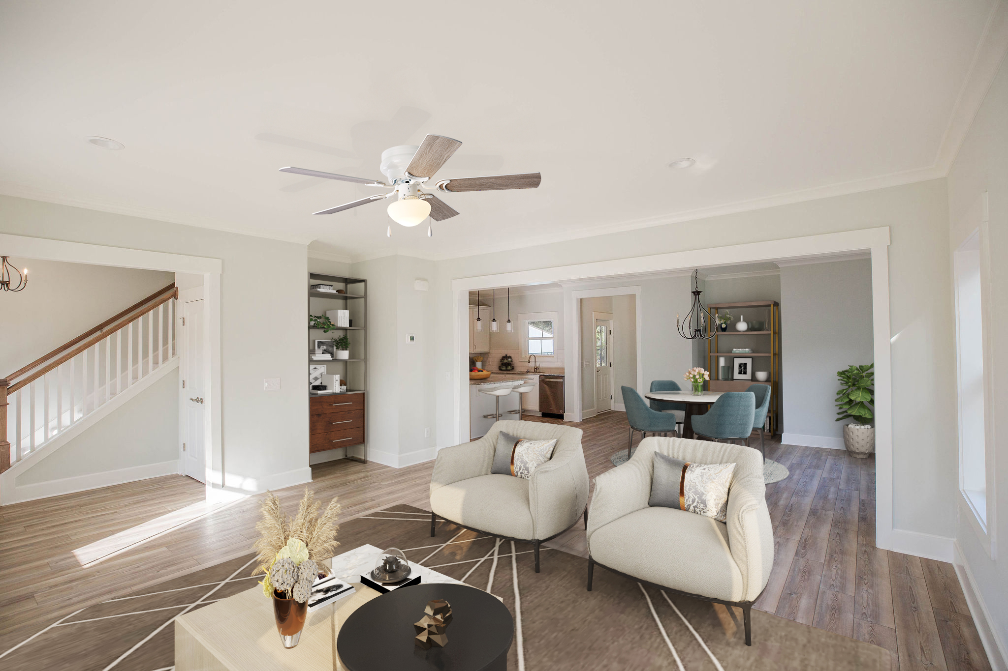 MAINSTAYS 52 INCH HUGGER INDOOR CEILING FAN WITH LIGHT KIT, WHITE, 5 BLADES, REVERSE AIRFLOW