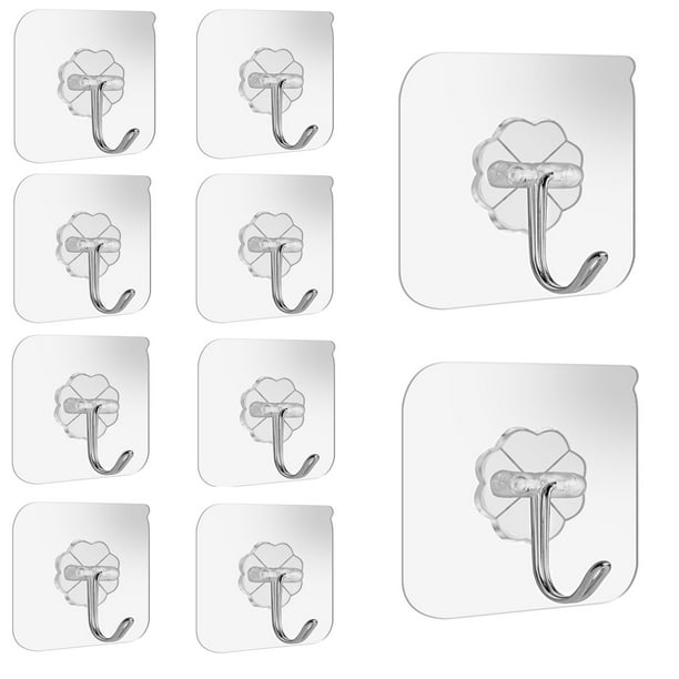 Adhesive Hooks Kitchen Wall Hooks 15lb(Max) Transparent Reusable Traceless Hooks,Waterproof and
