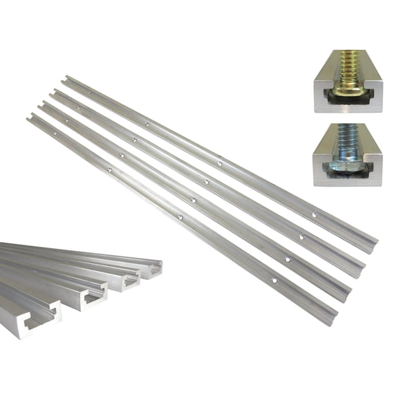 Lot 4 Each, 48" Aluminum T Track 3/4" by 3/8" Slot, Accepts 1/4" Hex Bolts, 1/4" or 5/16" T Bolts, Countersunk Holes Every 6" 112134