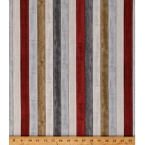 Cotton Stripes Wooden Planks Boards Striped Red Gray Tan Cotton Fabric Print by the Yard (53132-X)