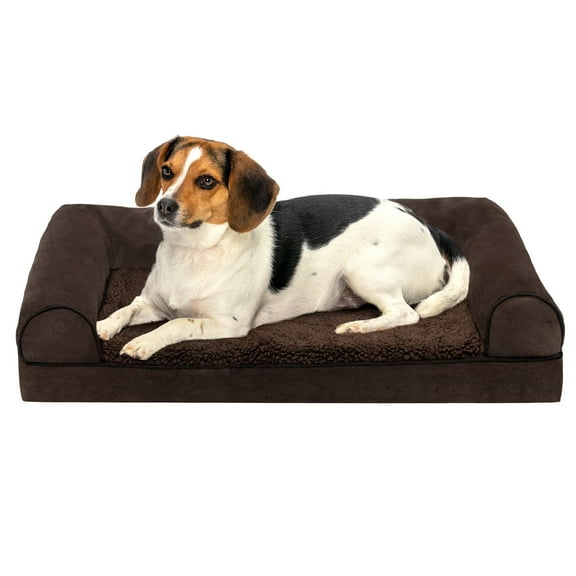 FurHaven Pet Products Faux Fleece & Chenille Orthopedic Sofa Pet Bed for Dogs & Cats - Coffee, Medium