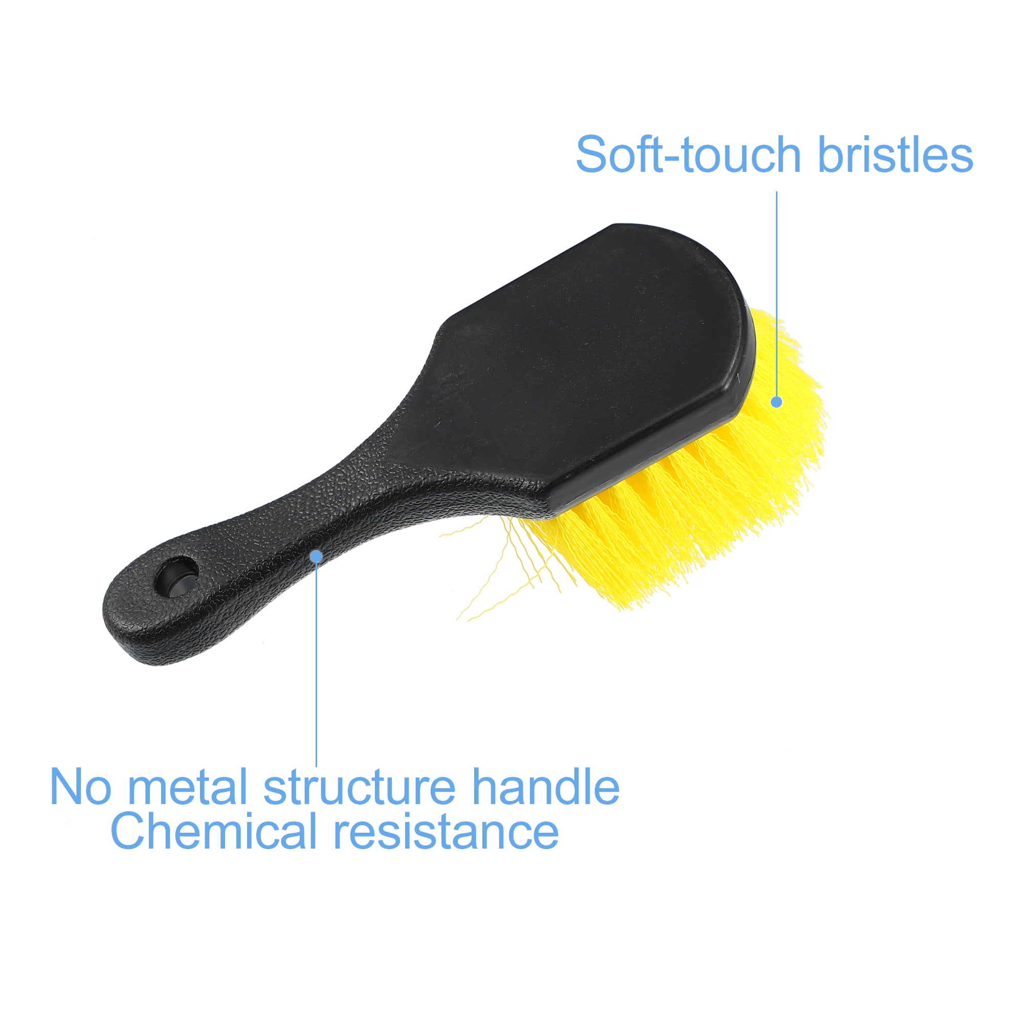 Unique Bargains Black Short Handle Wheel Tire Brush Yellow Soft Bristle Car Wash