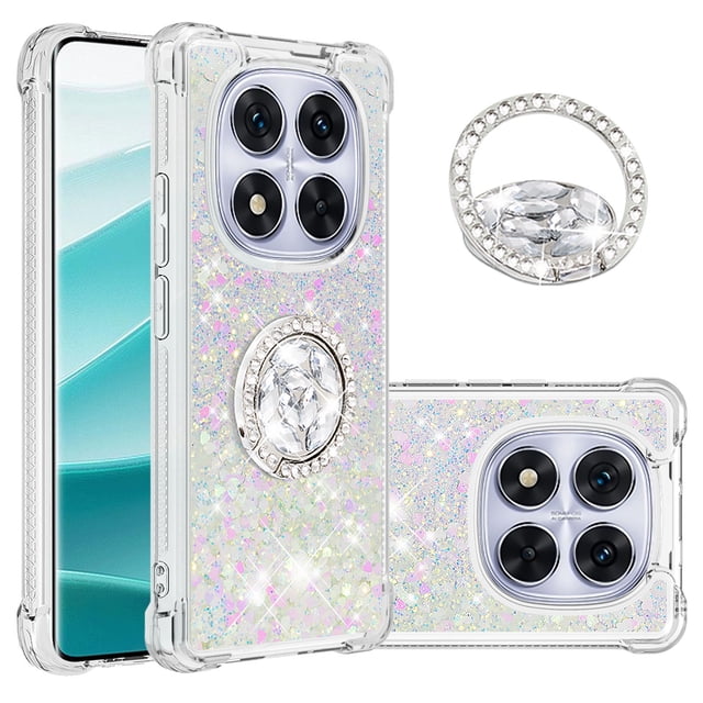 GANGXUN Funda Glitter Líquida para Xiaomi Redmi Note 14 Pro 5G con Anillo Brillante, TPU Antichoques y Esquinas Reforzadas, Soporte