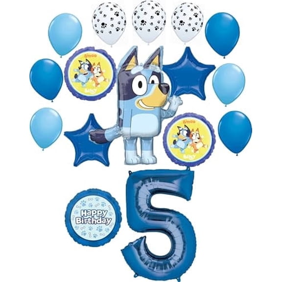 Anagram Bluey 5th Birthday Party Supplies Bingo Foil and Latex Balloon Bouquet Decorations 16pc