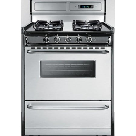 Burner Commercial Broiler - TTM23027BKSW 30 Gas Range with 4 Sealed Burners 3.7 cu. ft. Oven Capacity Porcelain Cooktop Broiler Compartment Digital Clock and Timer in Stainless Steel