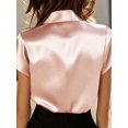 thumbnail image 2 of Blusa De Satén Naranja Coral Con Cuello Clásico Y Manga Corta, 2 of 24