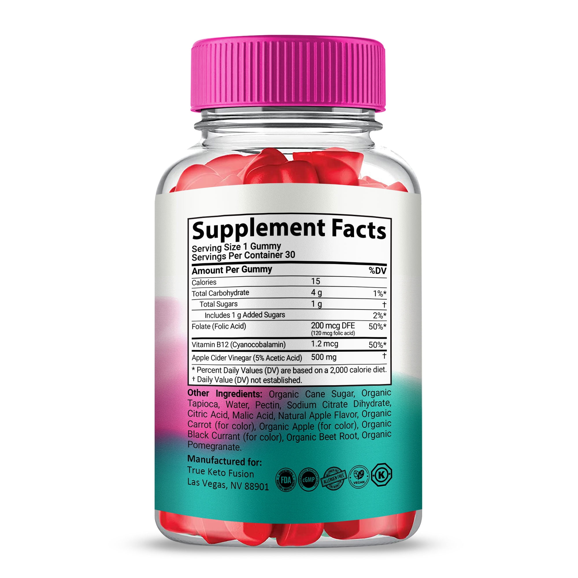 True Keto Fusion Keto + ACV Gummies Supplement for Ketogenic Diet, Premium Formula, Organic Ingredients, 3 Month Supply (3 Pack)